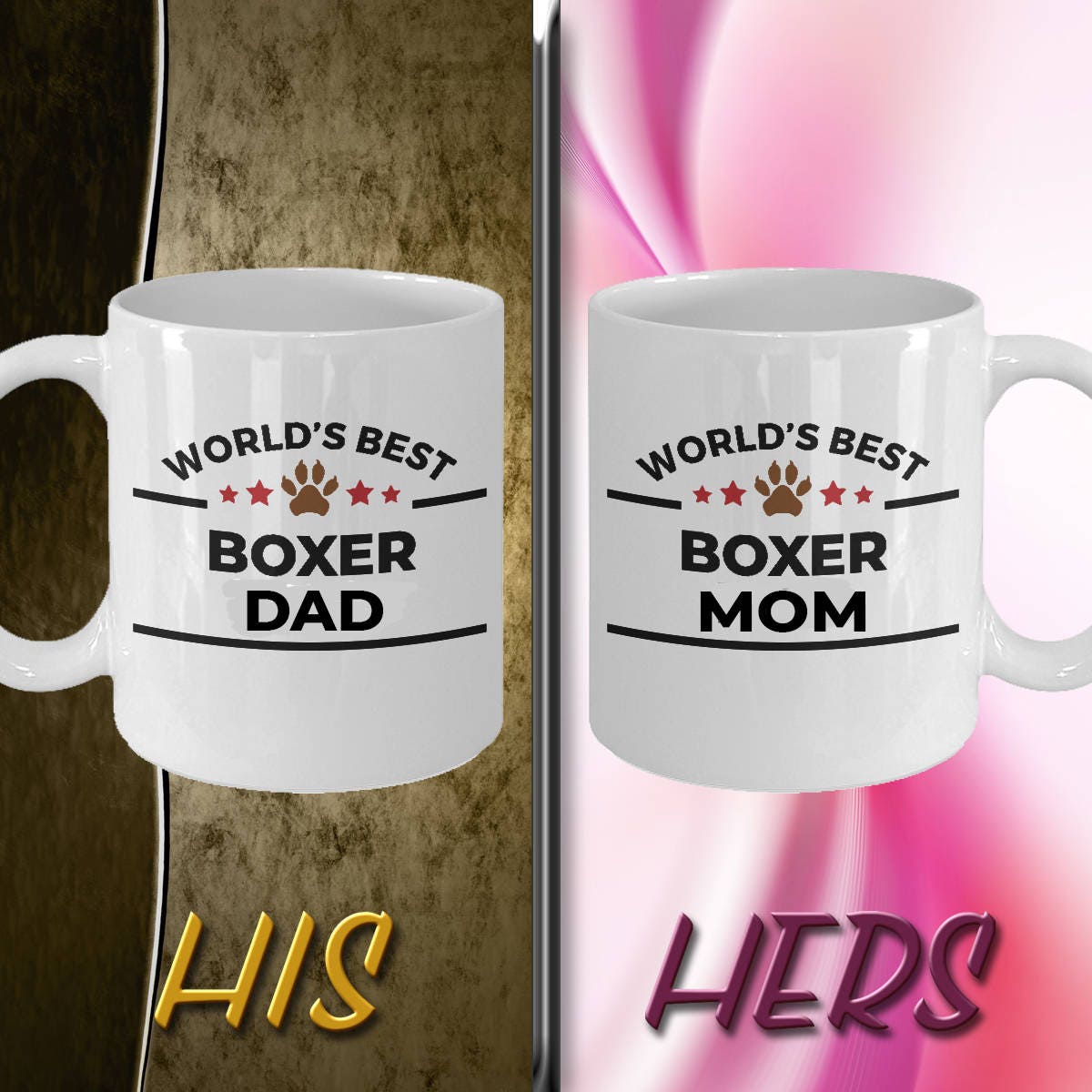 Boxer Dog Dad and Mom Coffee Mug - Gift Set of 2 - His and Hers - Mallard Moon Gift Shop
