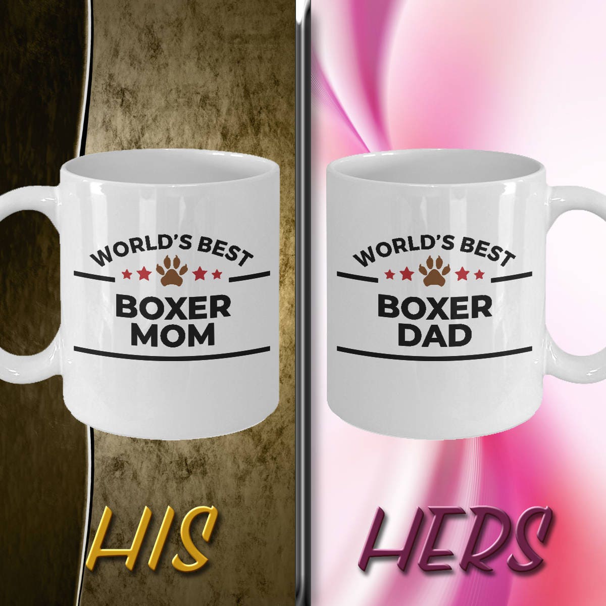 Boxer Dog Dad and Mom Coffee Mug - Gift Set of 2 - His and Hers - Mallard Moon Gift Shop