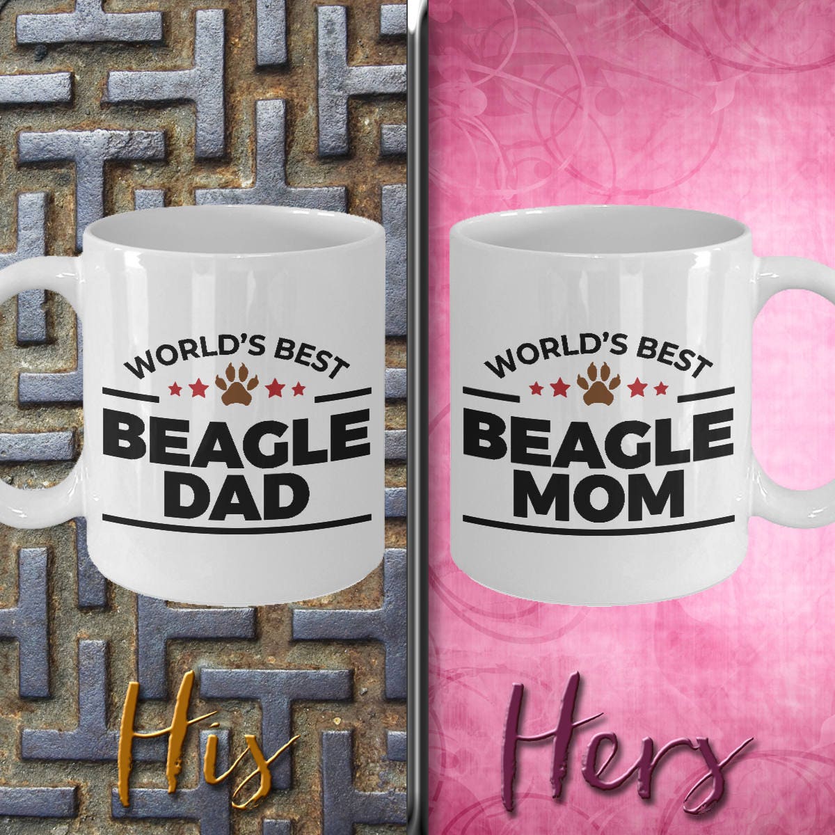 Beagle Coffee Mug Dad and Mom - His and Hers - Set of 2 - Mallard Moon Gift Shop