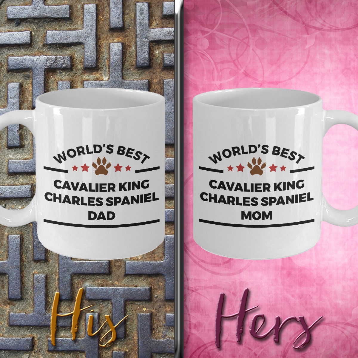 Cavalier King Charles Spaniel Dog Dad and Mom Coffee Mugs Gift Set of 2 - Mallard Moon Gift Shop