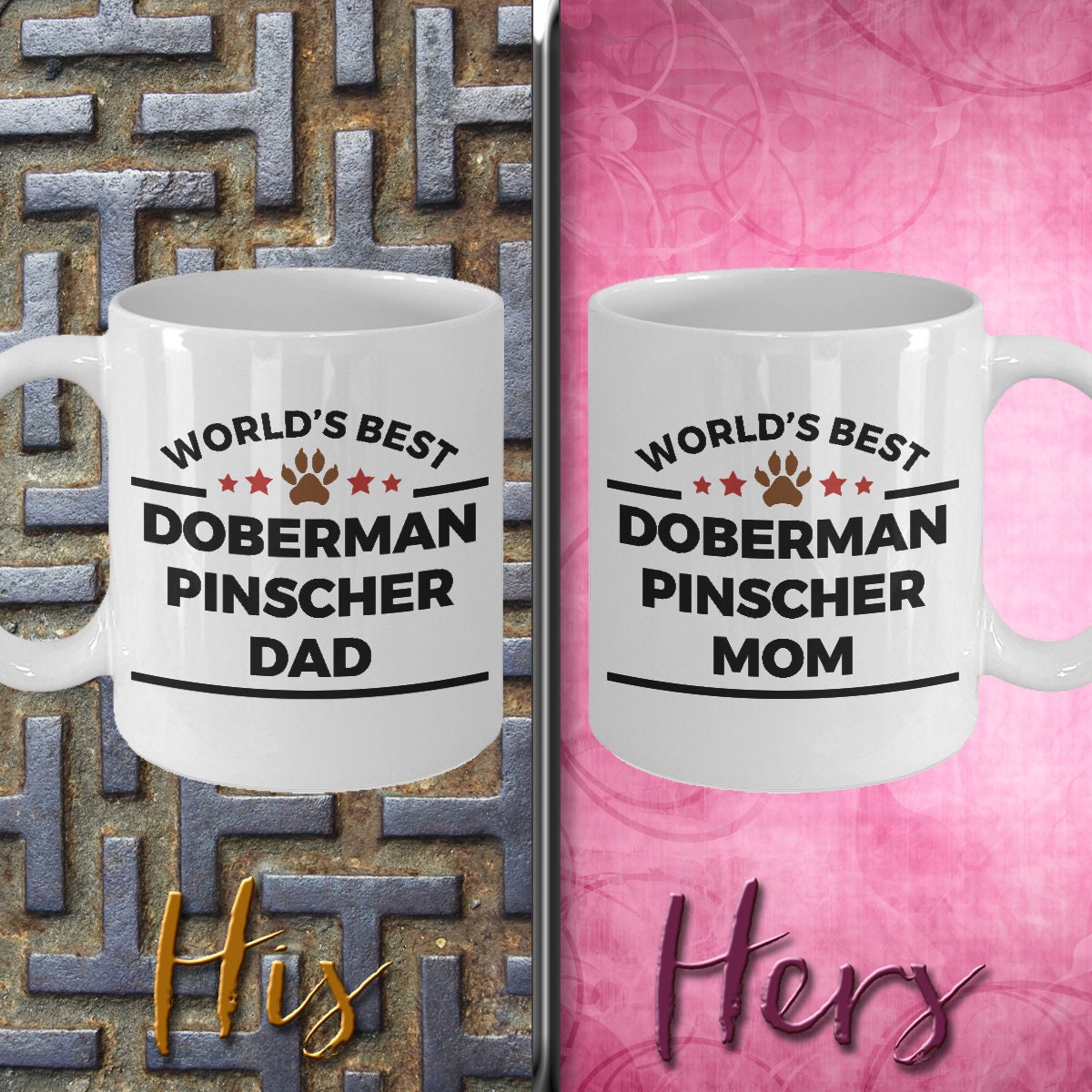 Doberman Pinscher Dog Dad and Mom Coffee Mug Set of 2 - Mallard Moon Gift Shop