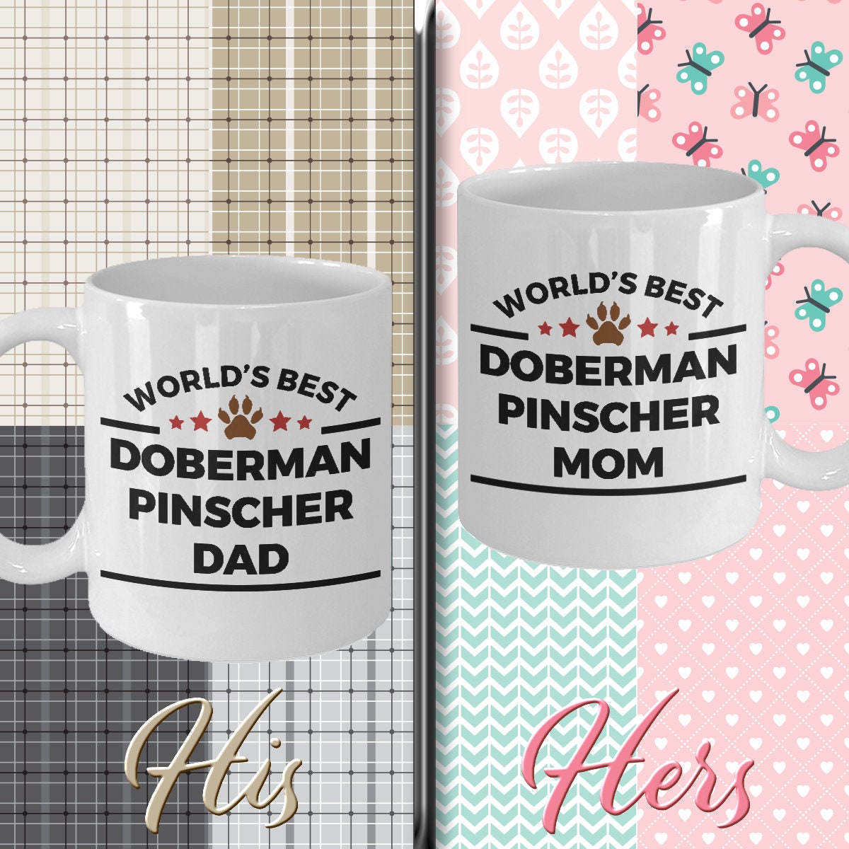 Doberman Pinscher Dog Dad and Mom Coffee Mug Set of 2 - Mallard Moon Gift Shop