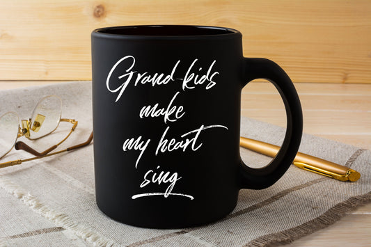 Grandmother or Grandfather Mug Black Coffee Cup - Grand-kids Make my Heart Sing Hot Chocolate Mug - Mallard Moon Gift Shop