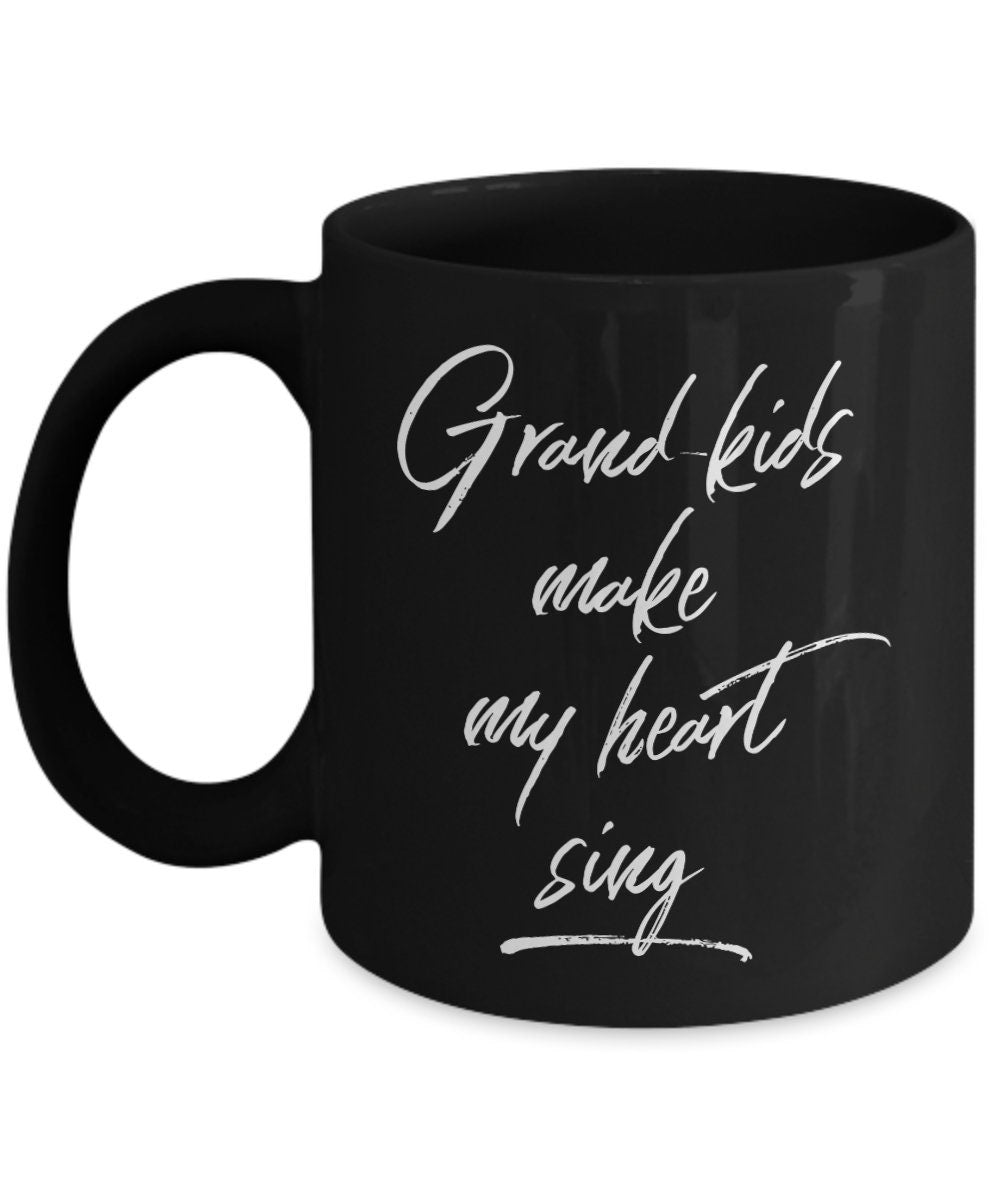Grandmother or Grandfather Mug Black Coffee Cup - Grand-kids Make my Heart Sing Hot Chocolate Mug - Mallard Moon Gift Shop