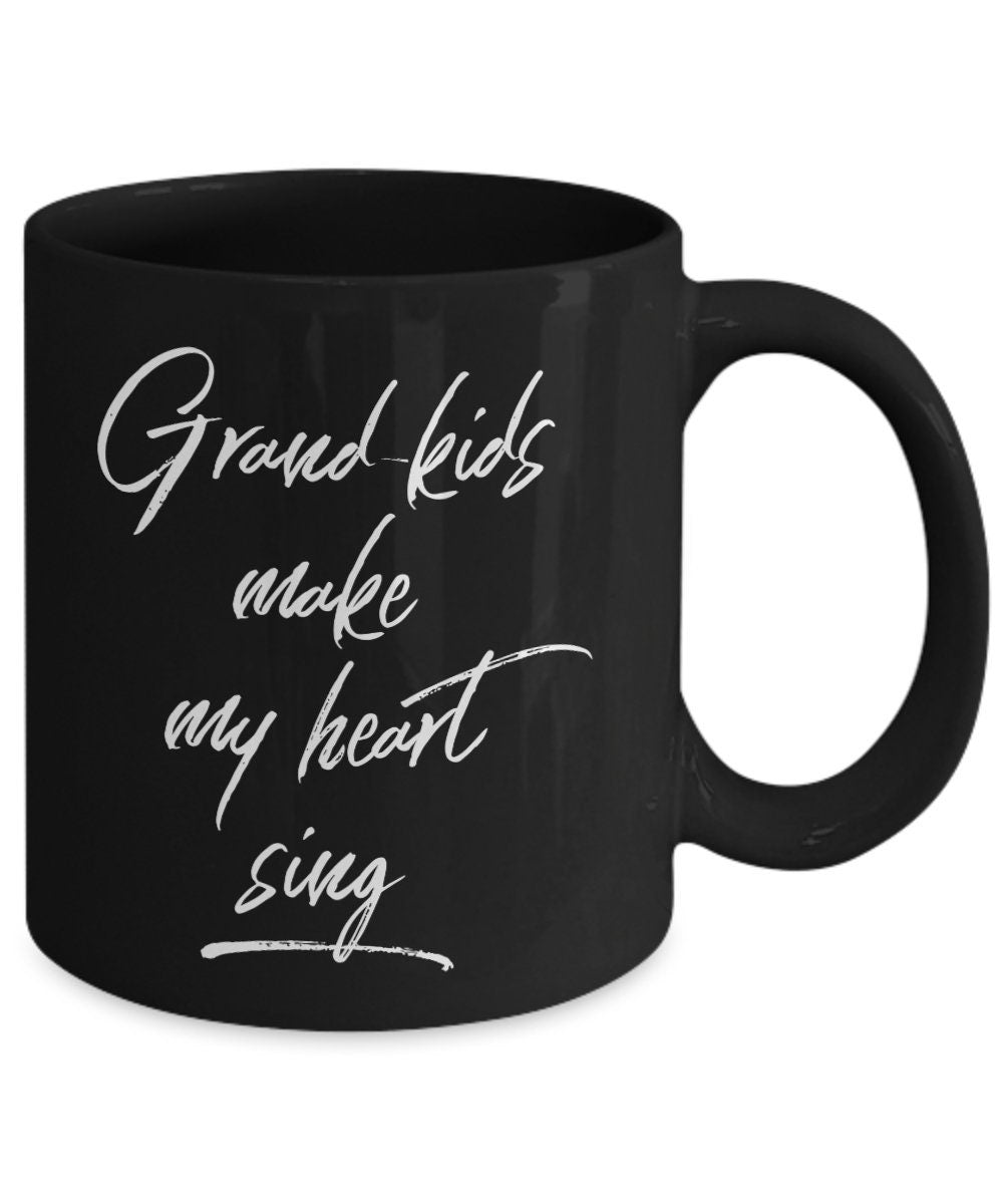 Grandmother or Grandfather Mug Black Coffee Cup - Grand-kids Make my Heart Sing Hot Chocolate Mug - Mallard Moon Gift Shop