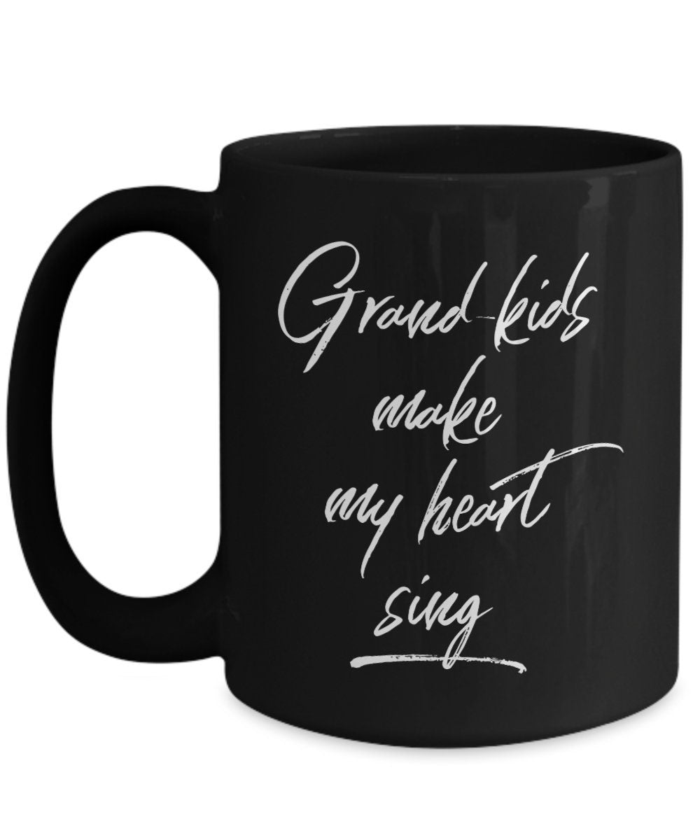 Grandmother or Grandfather Mug Black Coffee Cup - Grand-kids Make my Heart Sing Hot Chocolate Mug - Mallard Moon Gift Shop