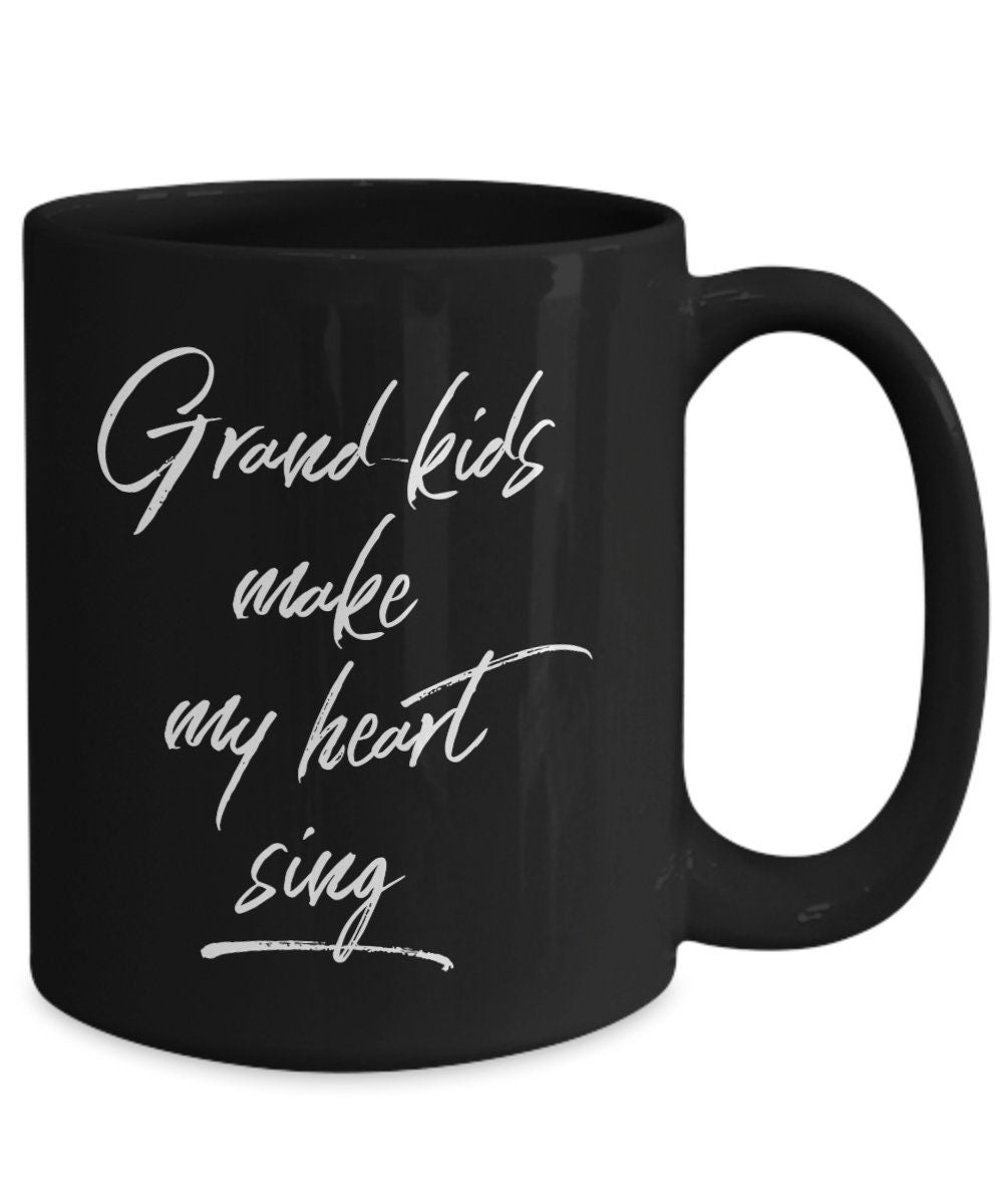 Grandmother or Grandfather Mug Black Coffee Cup - Grand-kids Make my Heart Sing Hot Chocolate Mug - Mallard Moon Gift Shop