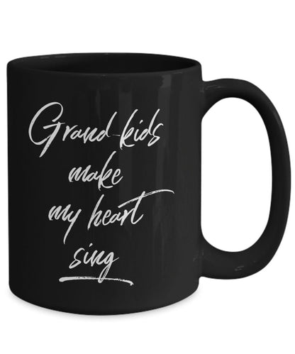 Grandmother or Grandfather Mug Black Coffee Cup - Grand-kids Make my Heart Sing Hot Chocolate Mug - Mallard Moon Gift Shop