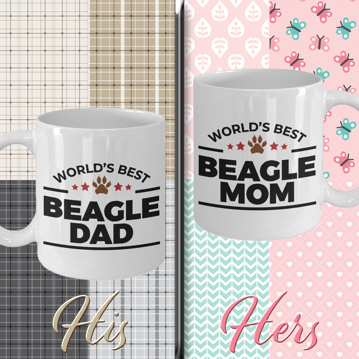 Beagle Coffee Mug Dad and Mom - His and Hers - Set of 2 - Mallard Moon Gift Shop