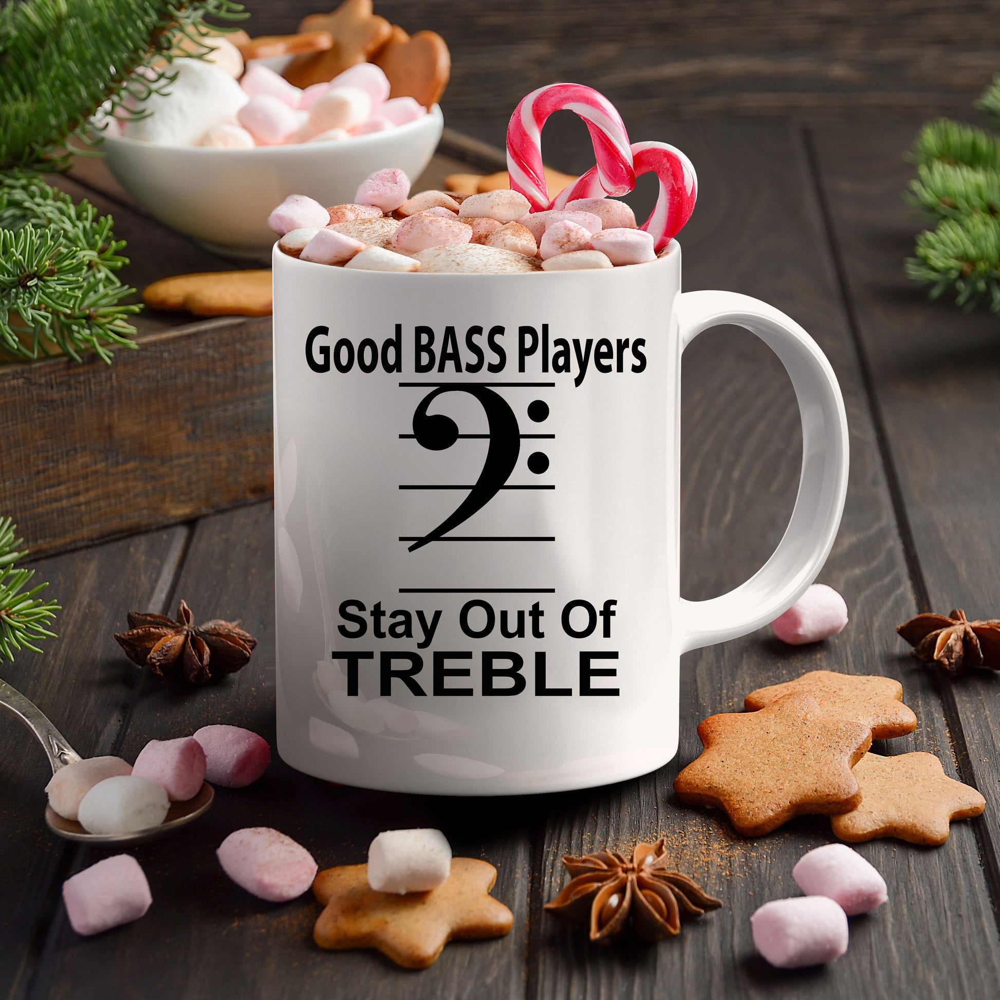 Funny Bass Player  - Stay Out Of Treble Custom Ceramic Coffee Mug - Mallard Moon Gift Shop