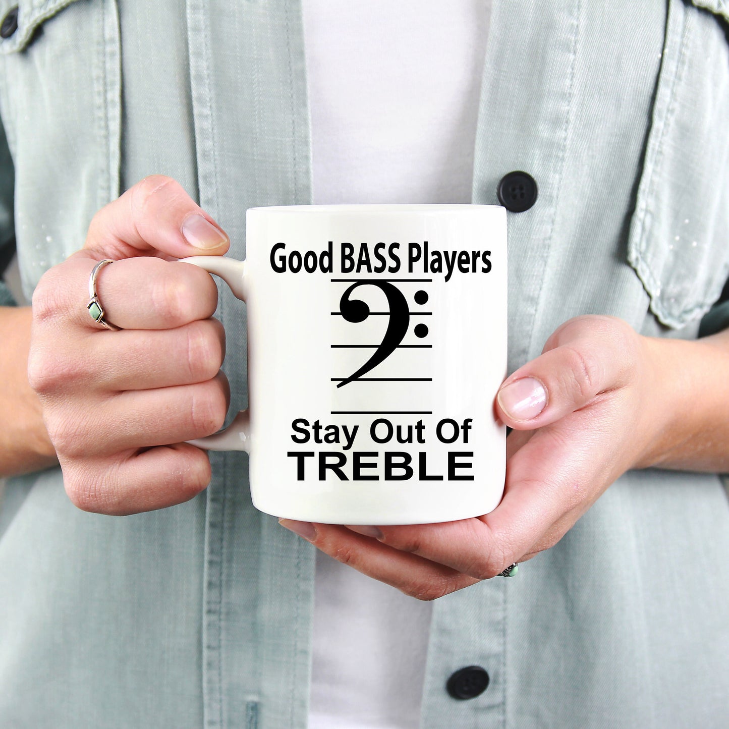 Funny Bass Player  - Stay Out Of Treble Custom Ceramic Coffee Mug - Mallard Moon Gift Shop