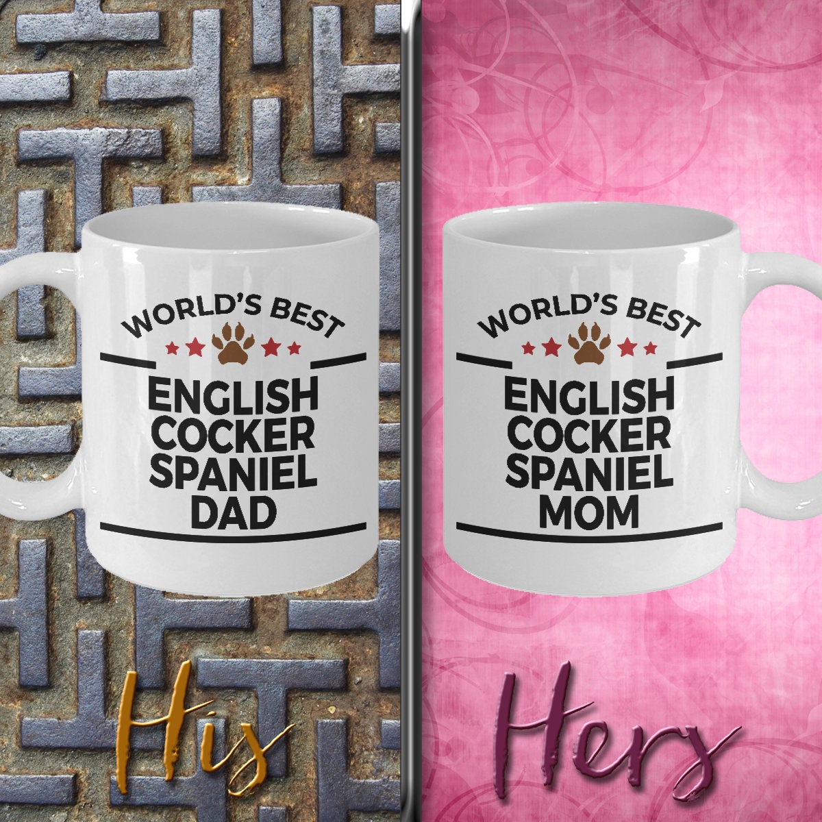 English Cocker Spaniel Dad and Mom Couples Mug - Set of 2 - His and Hers - Mallard Moon Gift Shop