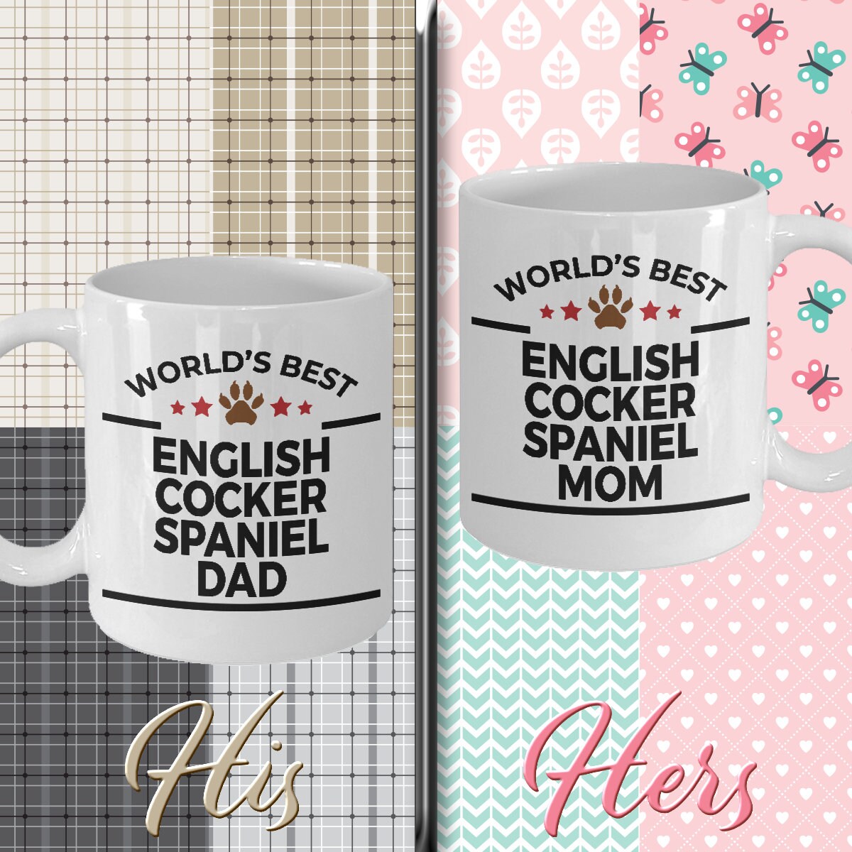 English Cocker Spaniel Dad and Mom Couples Mug - Set of 2 - His and Hers - Mallard Moon Gift Shop