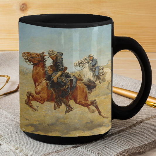 Frontier Trooper - My Bunkie Western Art Black Ceramic 15 oz Mug - Mallard Moon Gift Shop