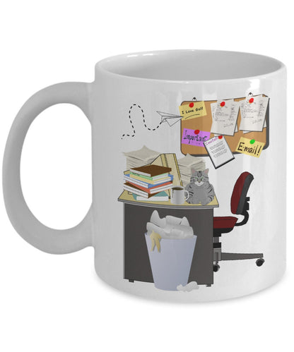 Cluttered office desk golf theme mug - Mallard Moon Gift Shop