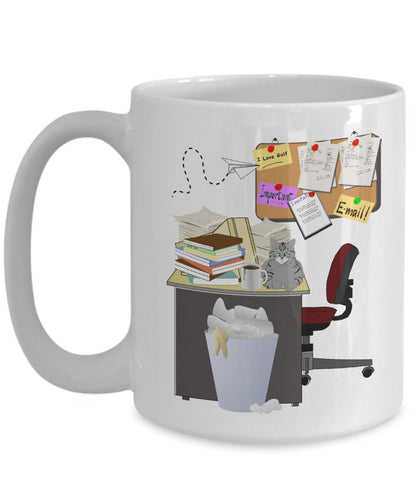 Cluttered office desk golf theme mug - Mallard Moon Gift Shop