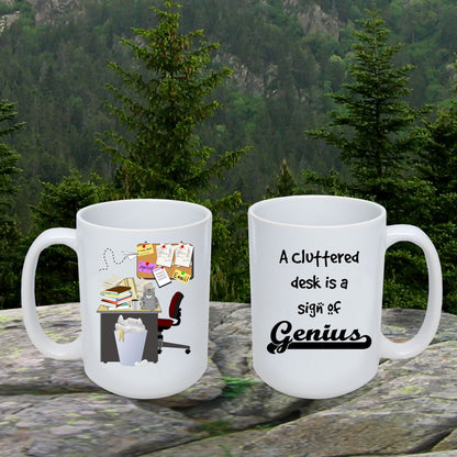 Cluttered office desk golf theme mug - Mallard Moon Gift Shop