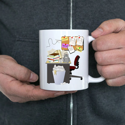 Cluttered office desk golf theme mug - Mallard Moon Gift Shop