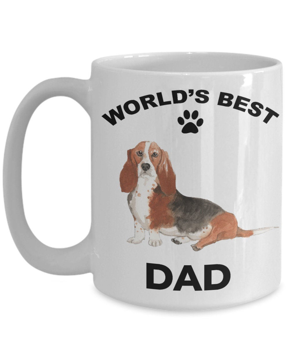 Basset Hound Best Dad watercolor print coffee mug - Mallard Moon Gift Shop