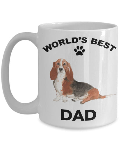 Basset Hound Best Dad watercolor print coffee mug - Mallard Moon Gift Shop