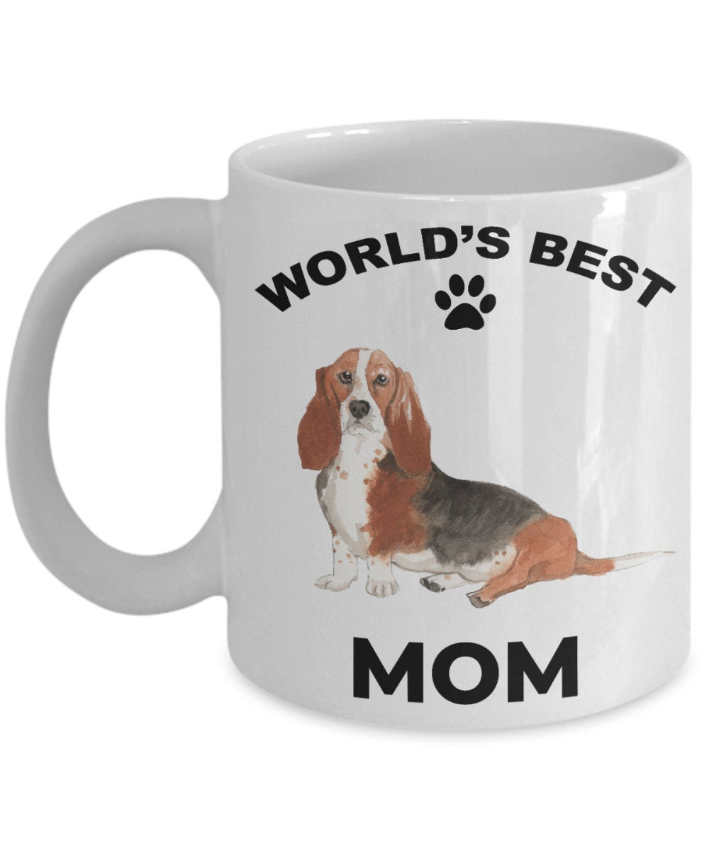 Basset Hound Best Mom coffee mug watercolor print - Mallard Moon Gift Shop
