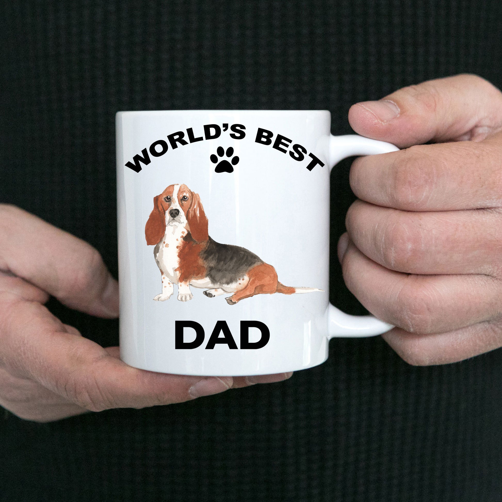 Basset Hound Best Dad watercolor print coffee mug - Mallard Moon Gift Shop