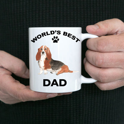 Basset Hound Best Dad watercolor print coffee mug - Mallard Moon Gift Shop