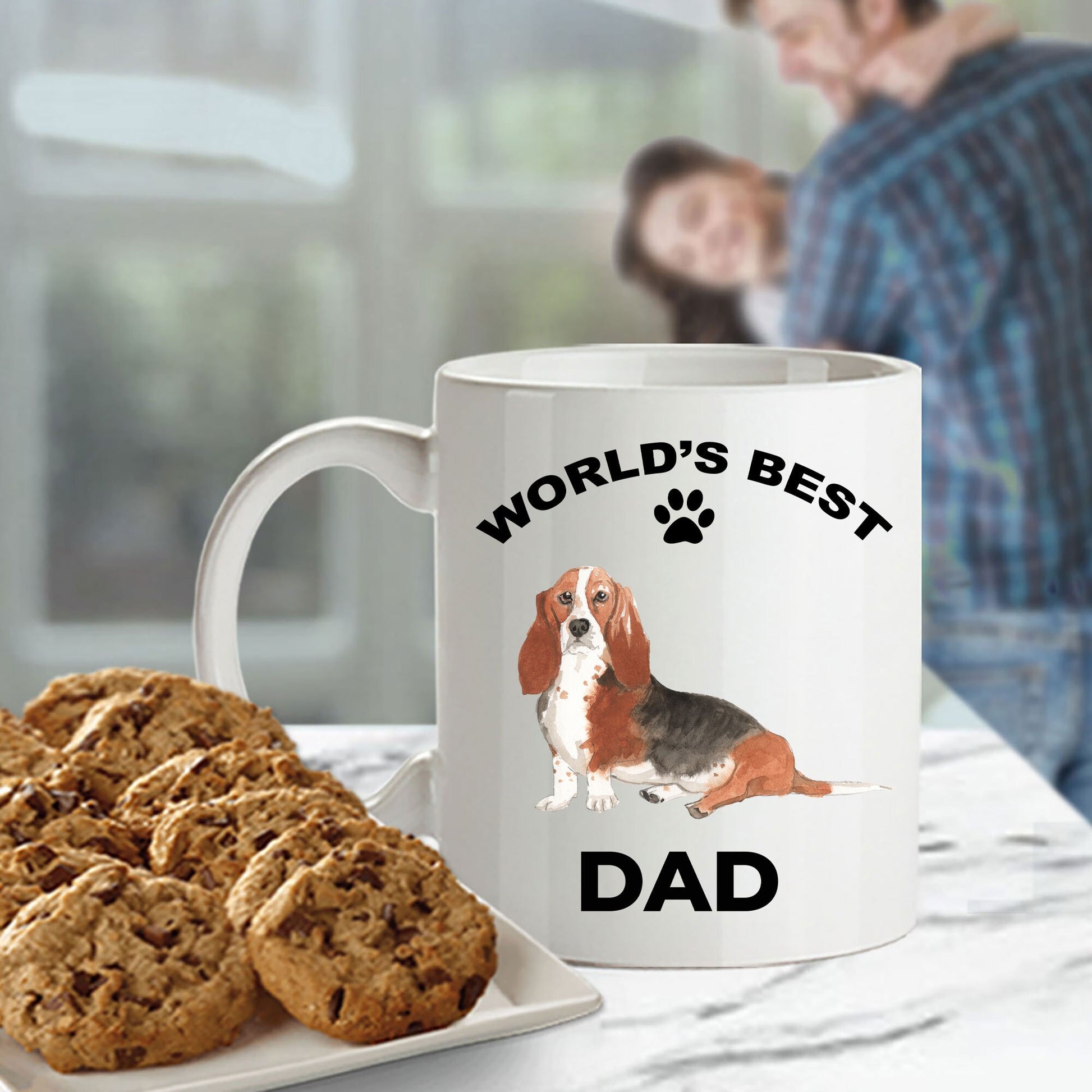 Basset Hound Best Dad watercolor print coffee mug - Mallard Moon Gift Shop