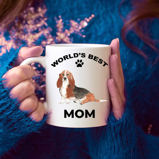 Basset Hound Best Mom coffee mug watercolor print - Mallard Moon Gift Shop