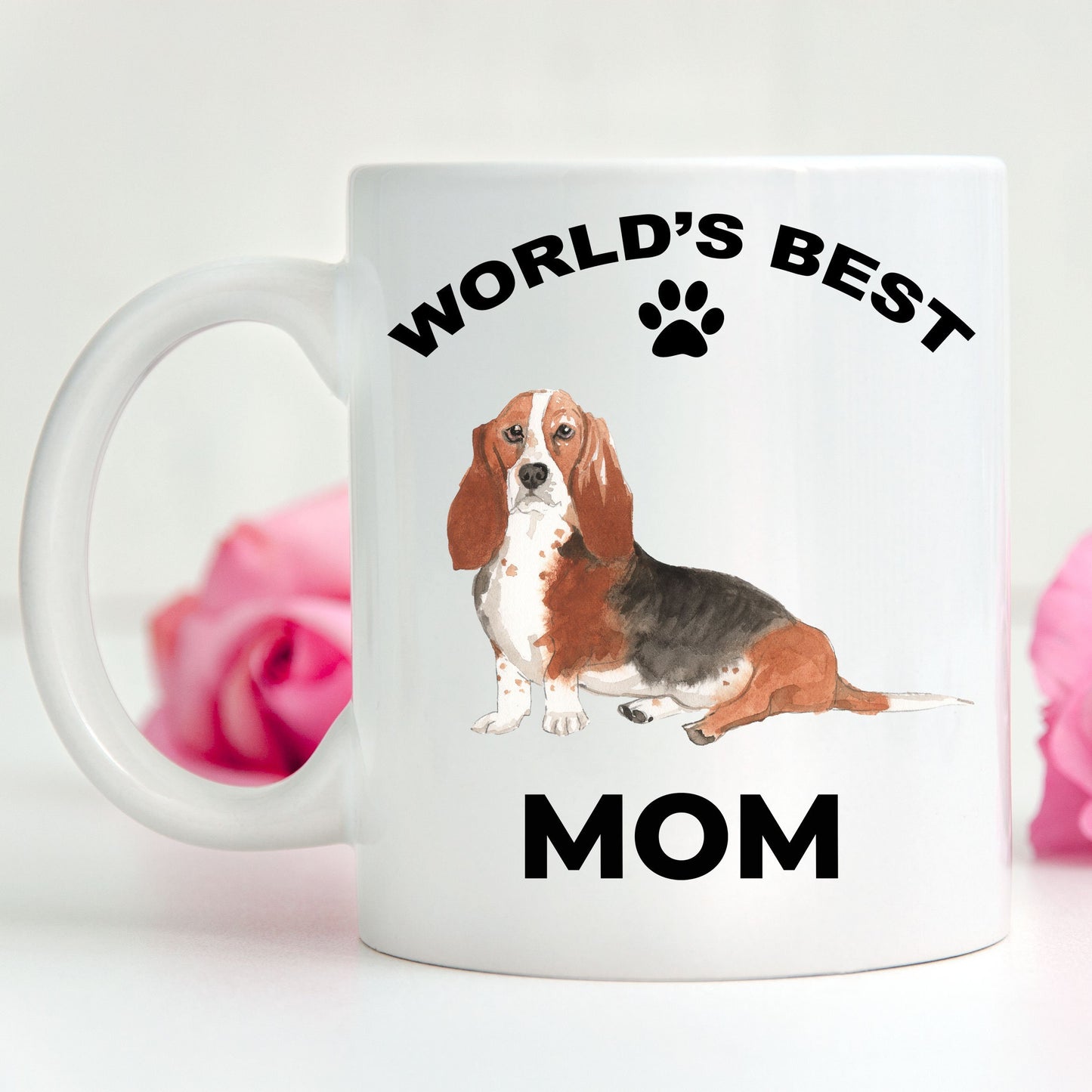 Basset Hound Best Mom coffee mug watercolor print - Mallard Moon Gift Shop