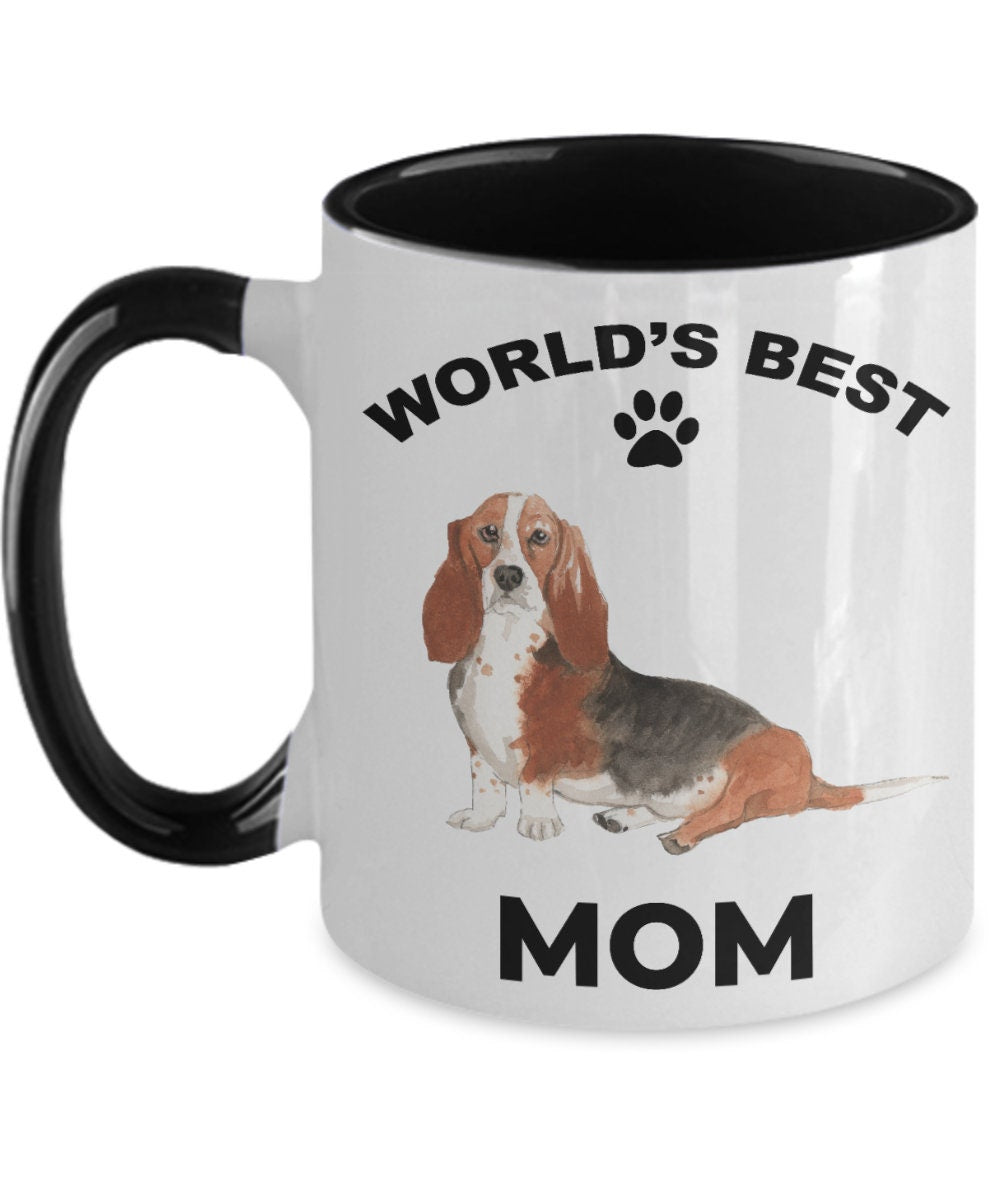 Basset Hound Best Mom coffee mug watercolor print - Mallard Moon Gift Shop