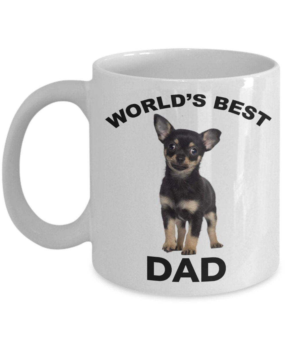 Chihuahua Puppy Best Dad mug - black and tan - Mallard Moon Gift Shop