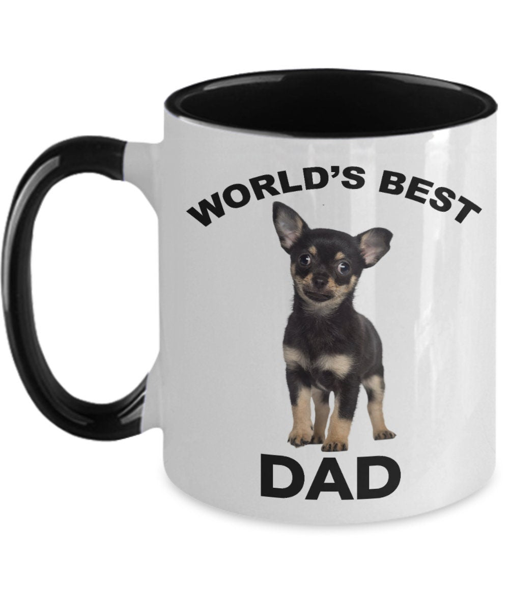 Chihuahua Puppy Best Dad mug - black and tan - Mallard Moon Gift Shop