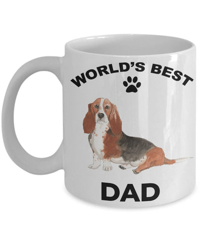 Basset Hound Best Dad watercolor print coffee mug - Mallard Moon Gift Shop