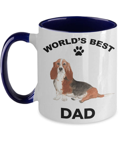 Basset Hound Best Dad watercolor print coffee mug - Mallard Moon Gift Shop