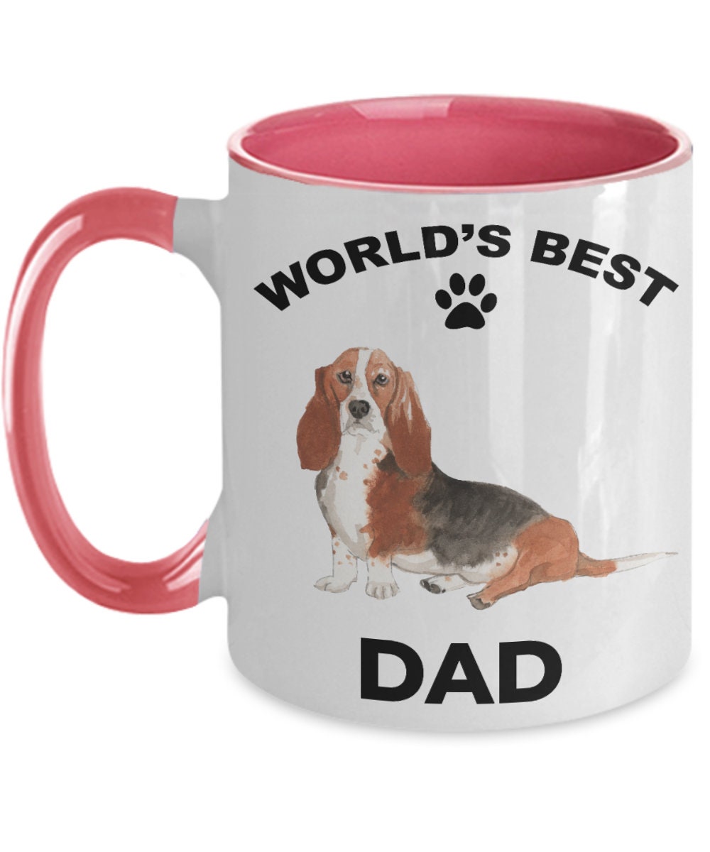 Basset Hound Best Dad watercolor print coffee mug - Mallard Moon Gift Shop