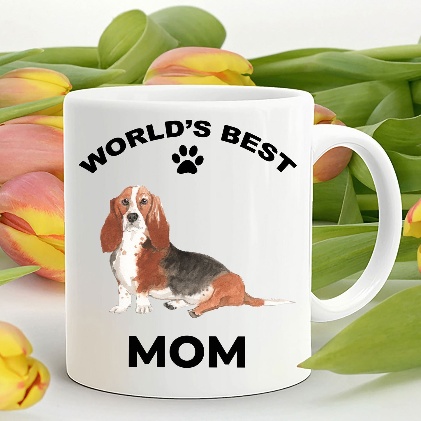 Basset Hound Best Mom coffee mug watercolor print - Mallard Moon Gift Shop