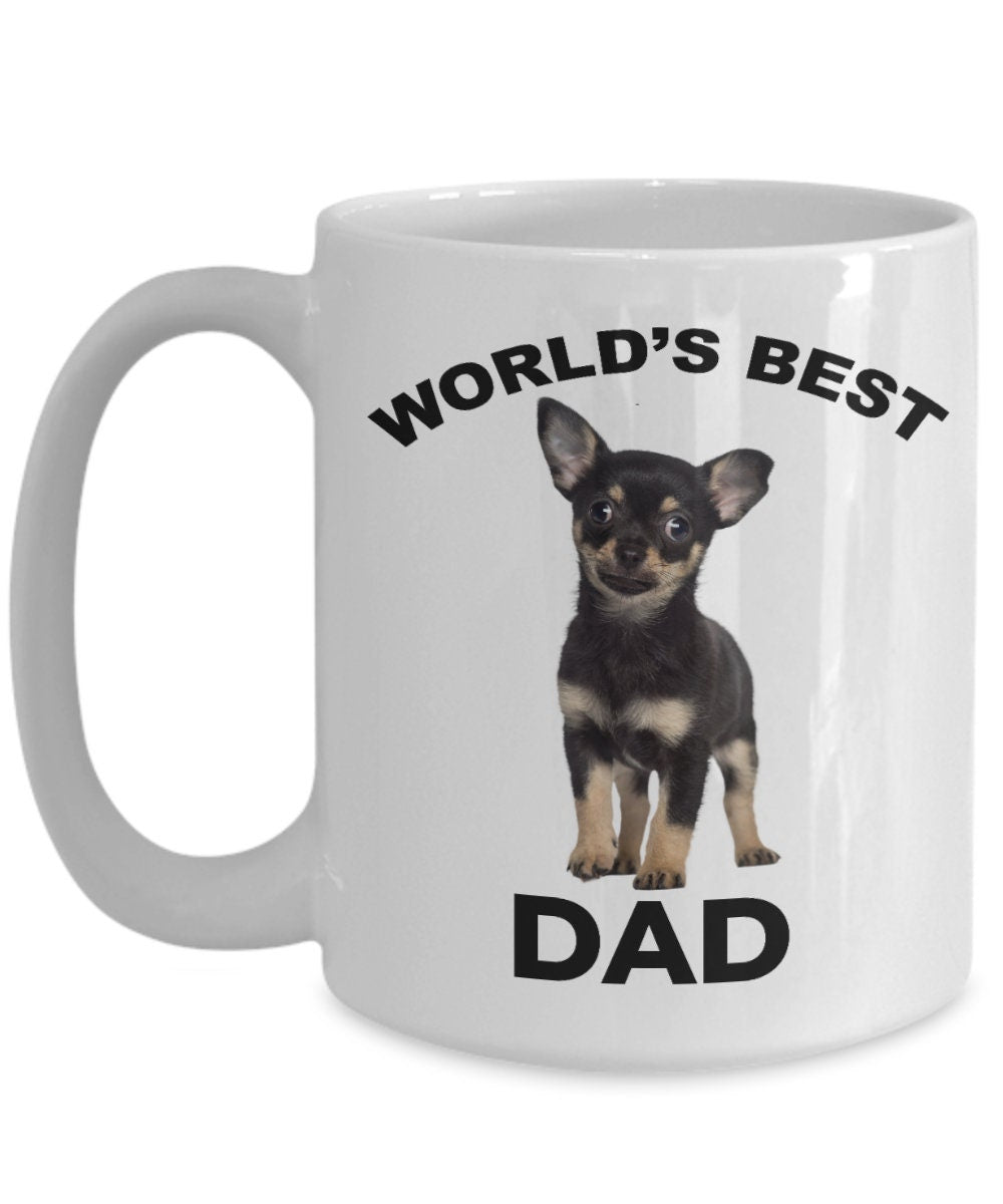 Chihuahua Puppy Best Dad mug - black and tan - Mallard Moon Gift Shop