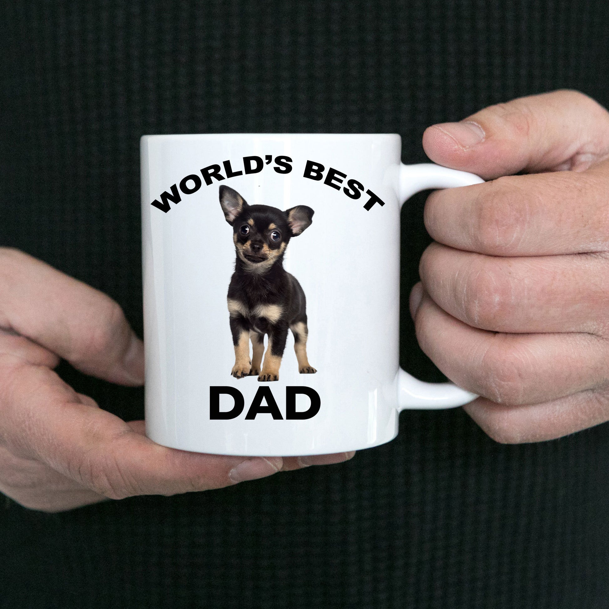 Chihuahua Puppy Best Dad mug - black and tan - Mallard Moon Gift Shop