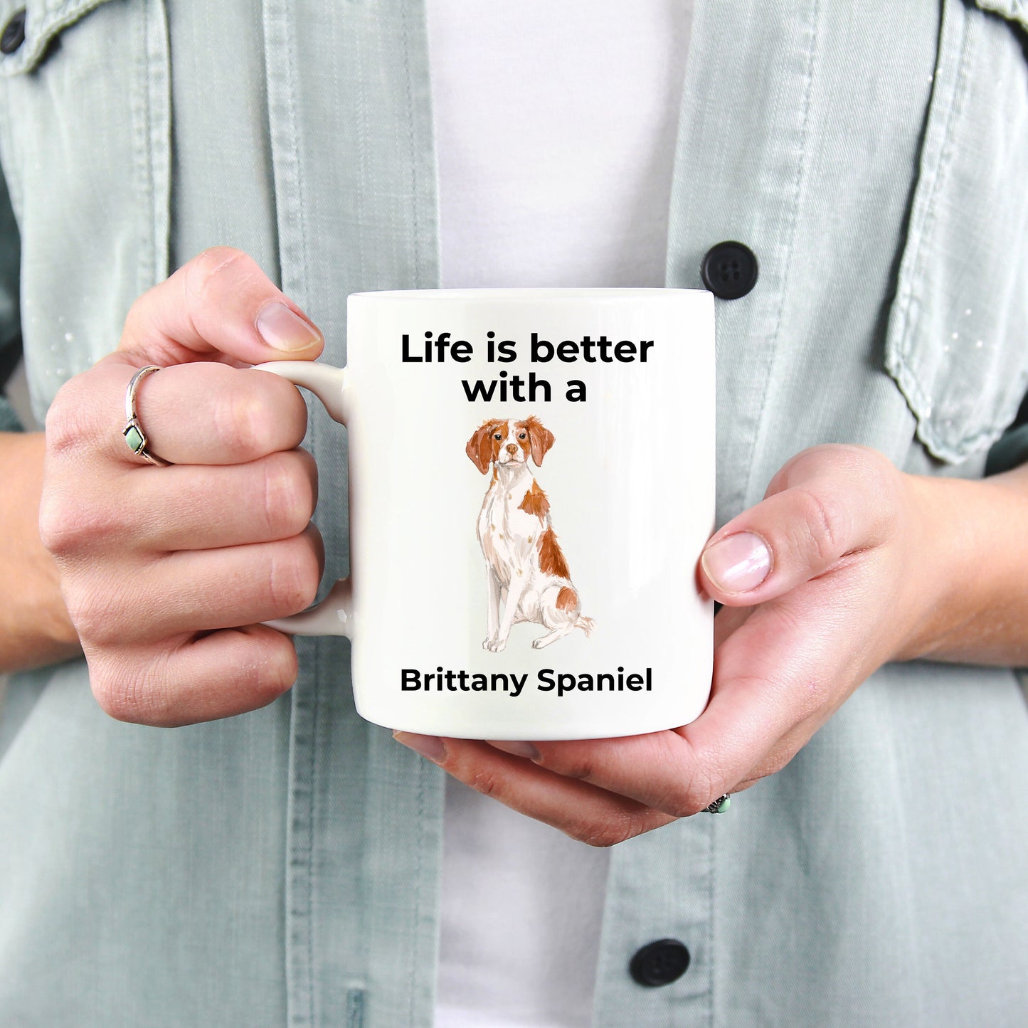 Brittany Spaniel Dog Custom Ceramic Coffee Mug - Life is Better with a Brittany Spaniel - Mallard Moon Gift Shop