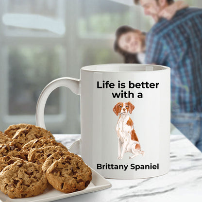 Brittany Spaniel Dog Custom Ceramic Coffee Mug - Life is Better with a Brittany Spaniel - Mallard Moon Gift Shop