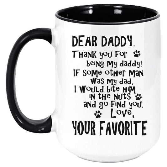 Funny Dog Daddy Two Tone Coffee Mug, White with Colored Inside and Handle - Mallard Moon Gift Shop