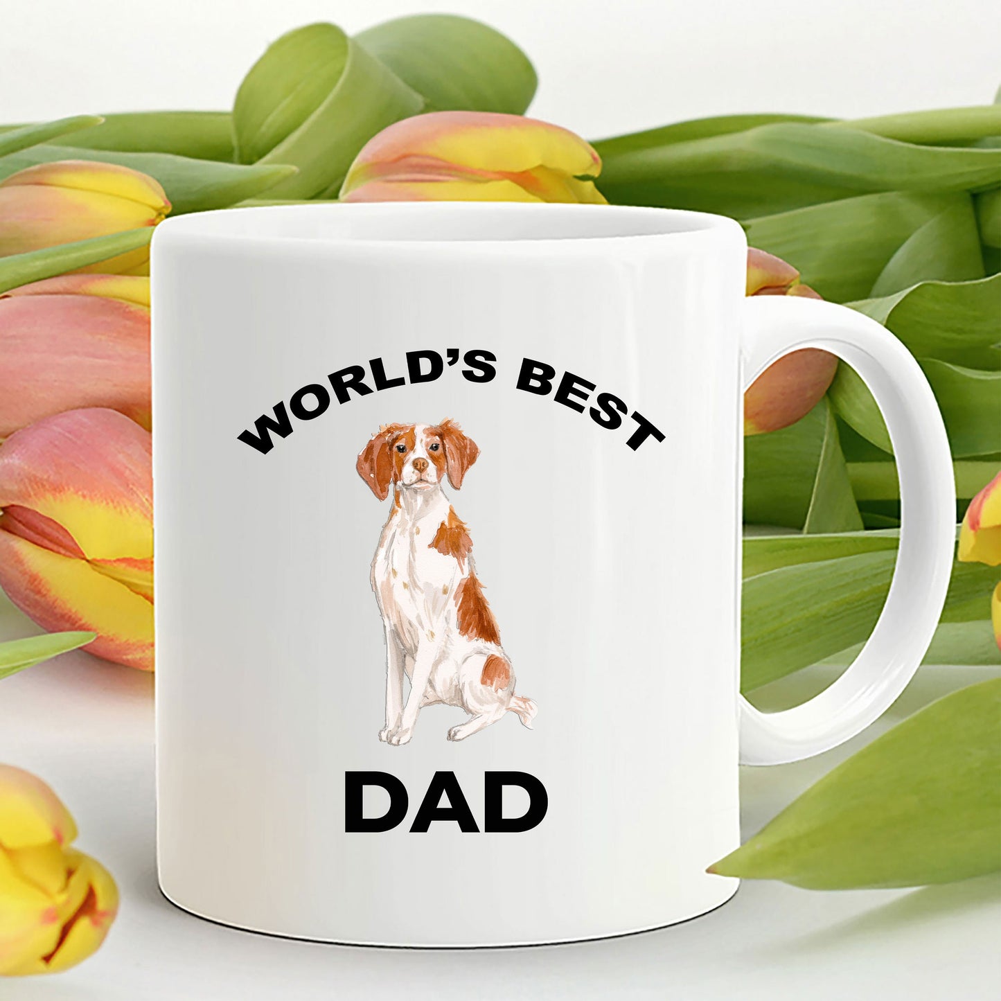Brittany Spaniel Dog Dad Coffee Mug White, Black, Navy, Red Two Tone - Mallard Moon Gift Shop