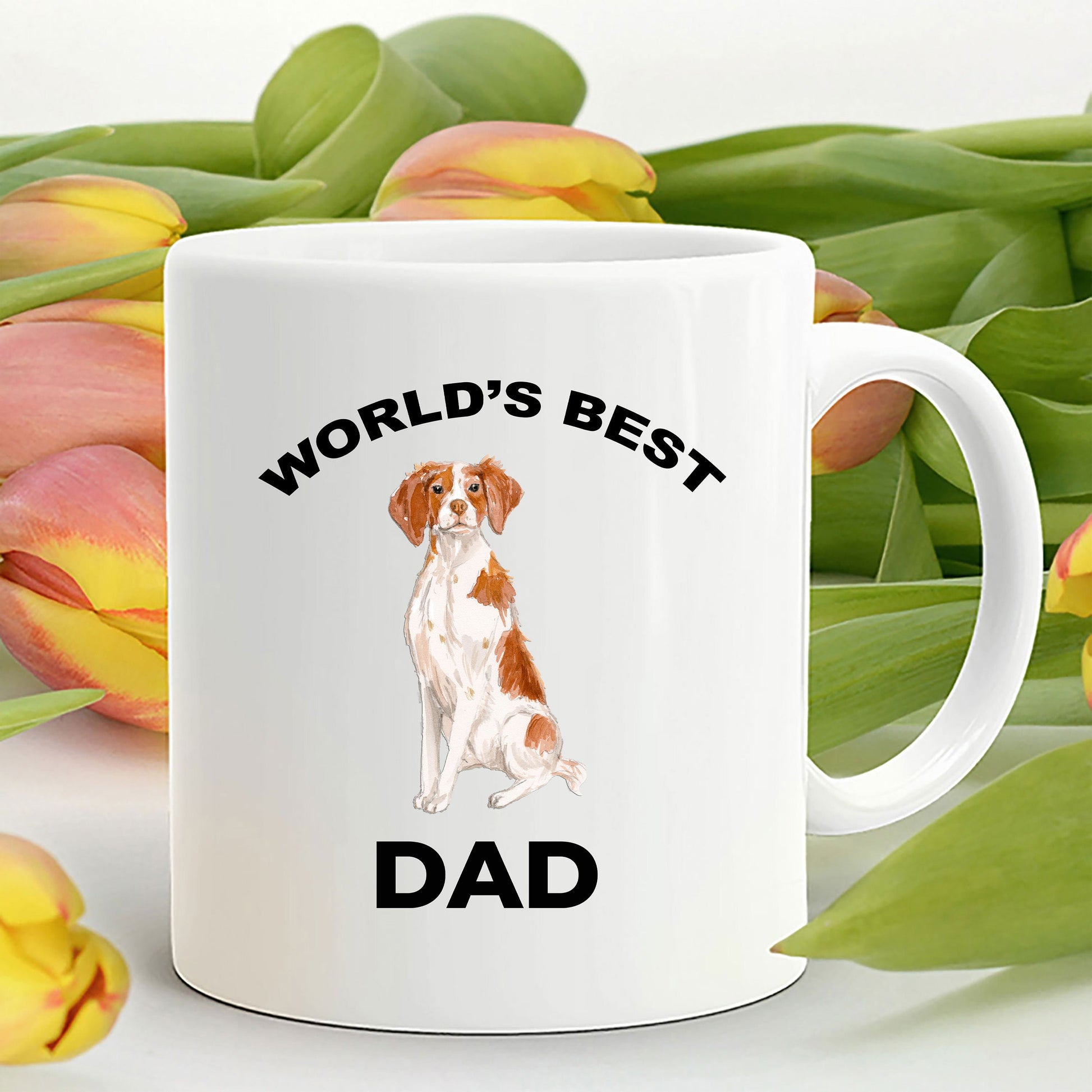 Brittany Spaniel Dog Dad Coffee Mug White, Black, Navy, Red Two Tone - Mallard Moon Gift Shop