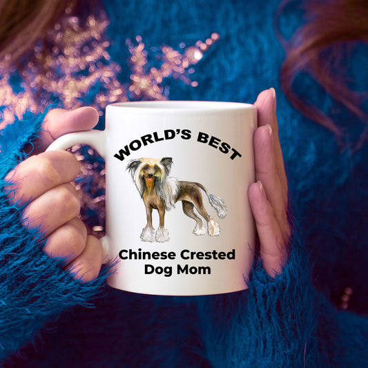 Chinese Crested Best Dog Mom custom ceramic coffee mug white, two-tone black, red, navy, pink - Mallard Moon Gift Shop