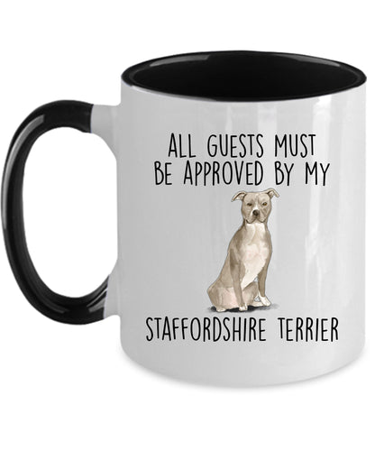 American Staffordshire Terrier - Pit Bull - Funny ceramic coffee mug - All guests must be approved by the Staffordshire Terrier - Mallard Moon Gift Shop