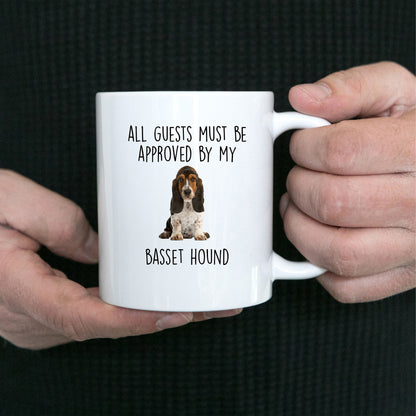 Funny Basset Hound puppy dog custom ceramic coffee mug - guests must be approved - Mallard Moon Gift Shop