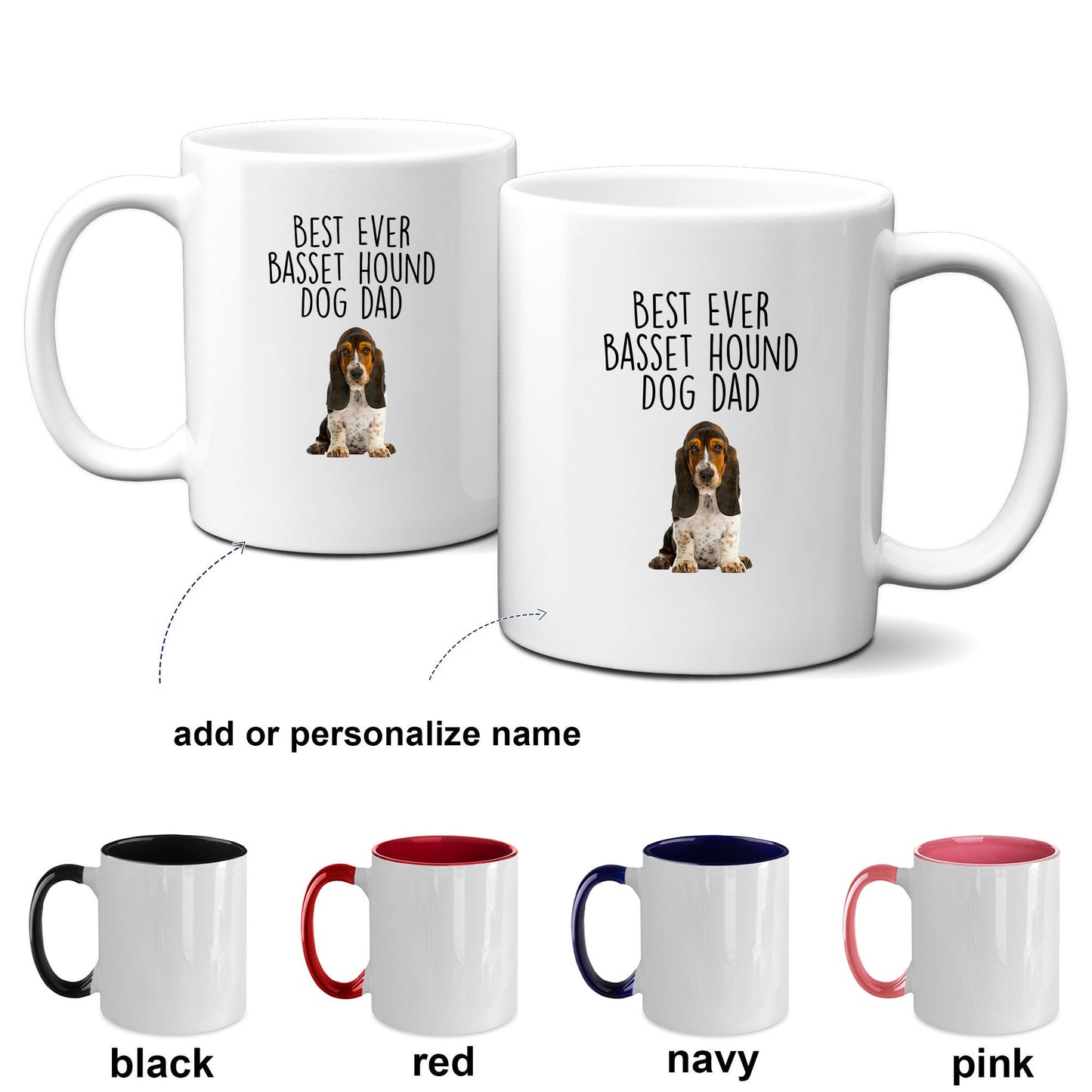 Best Ever Basset Hound Dog Dad Custom ceramic coffee mug - Mallard Moon Gift Shop