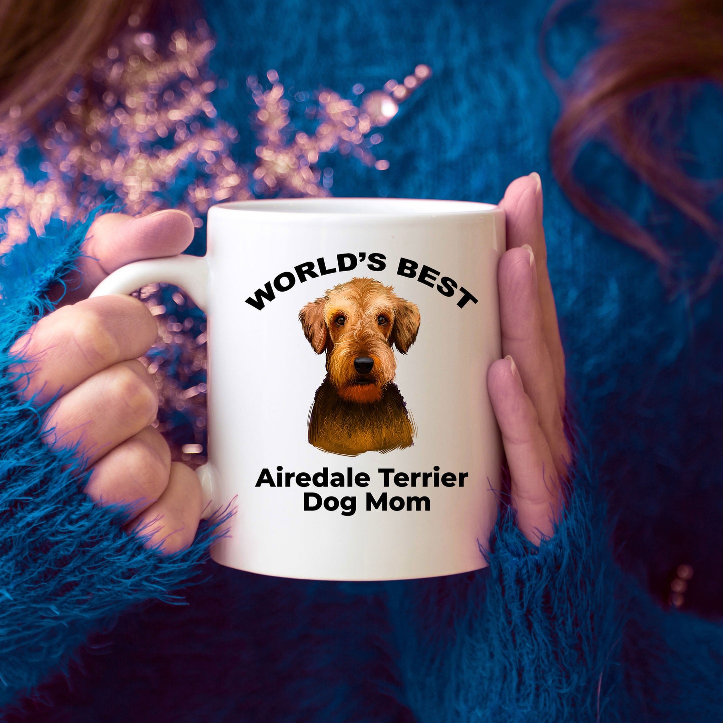 Airedale Terrier Best Dog Mom custom ceramic coffee mug - Mallard Moon Gift Shop