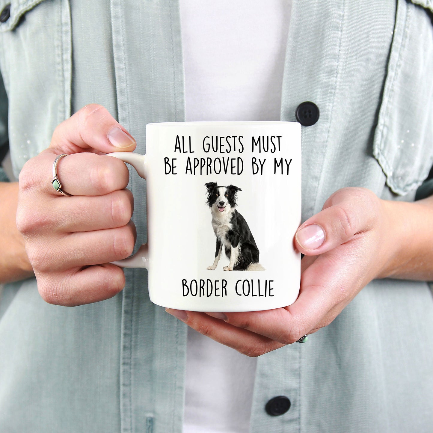 Funny Border Collie Dog Personalized Ceramic Coffee Mug All Guests Must be Approved - Mallard Moon Gift Shop